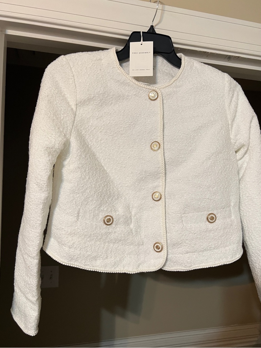 Girls' White Bouclé Button Jacket by Free Assembly